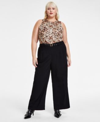 Bar III - Trendy Plus Size Grommet-Belt Wide-Leg Pants