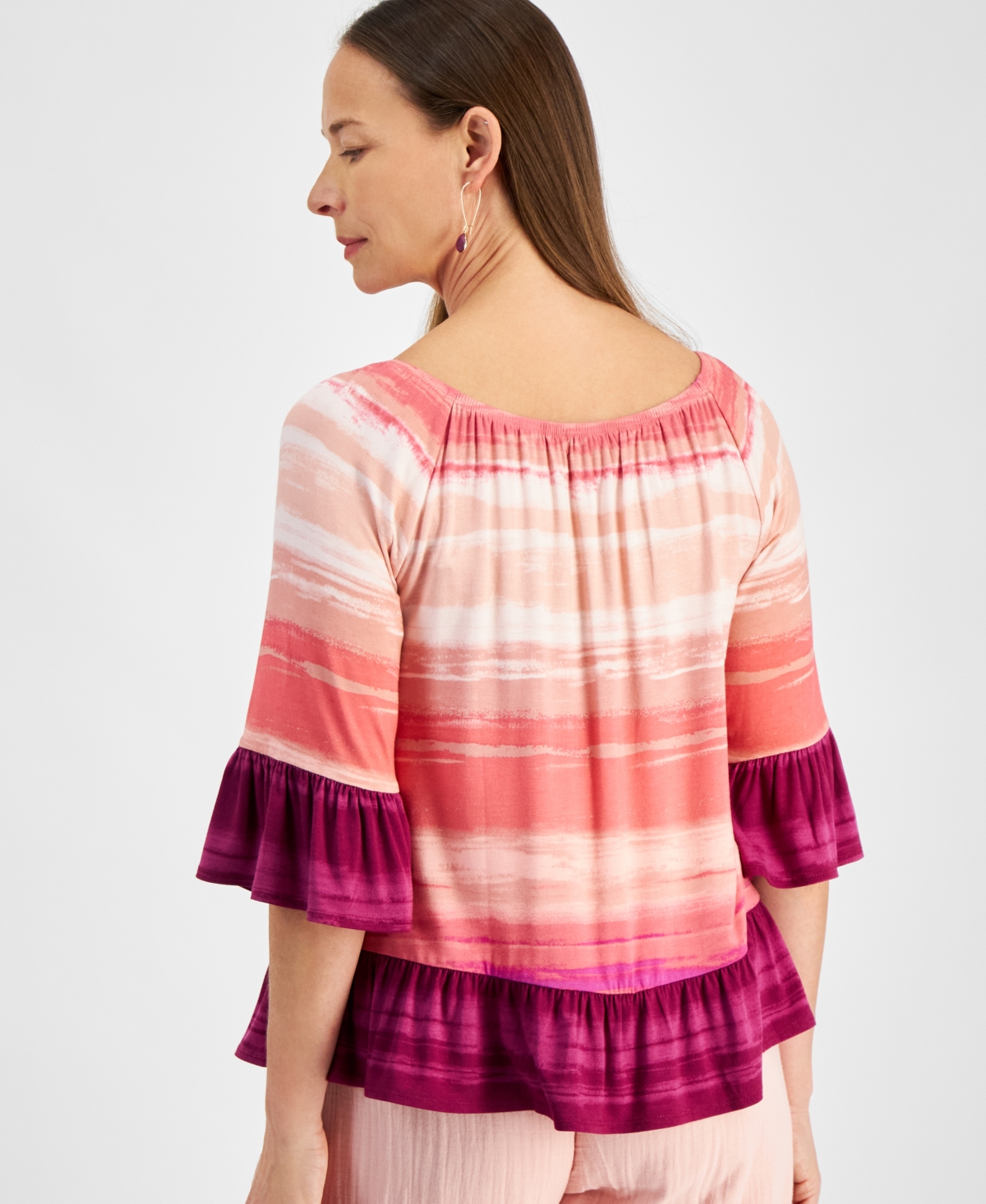 Style & Co Petite Dainty Flower Printed Flutter-Sleeve Top, Created for Macy's