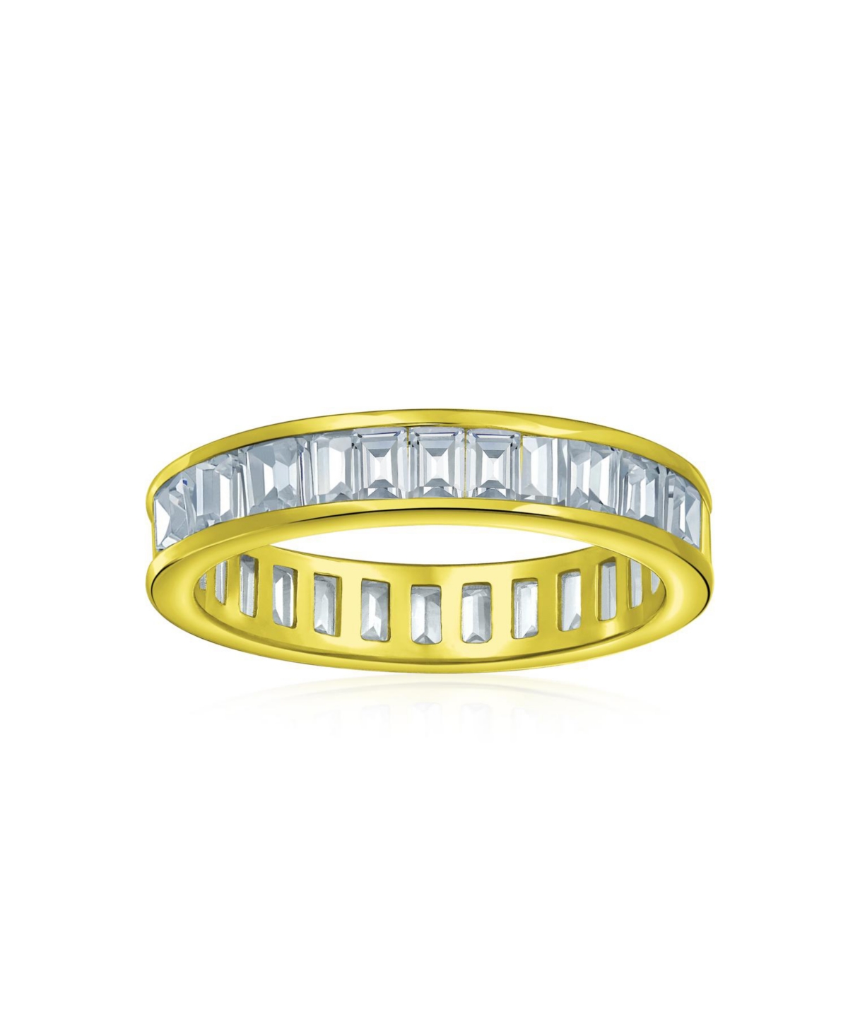 Bling Jewelry Cubic Zirconia Channel Set Rectangle Baguette Cz Eternity Ring Band Yellow Gold Plated .925 Sterling Silver 4MM Stackable Rings - Gold-t