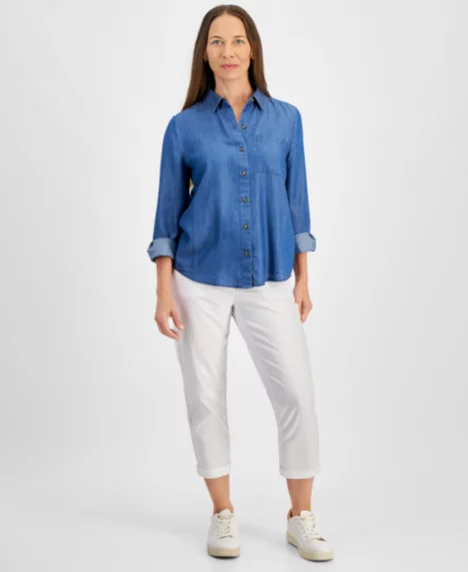 Petite Perfect Chambray Button-Front Shirt - Raven