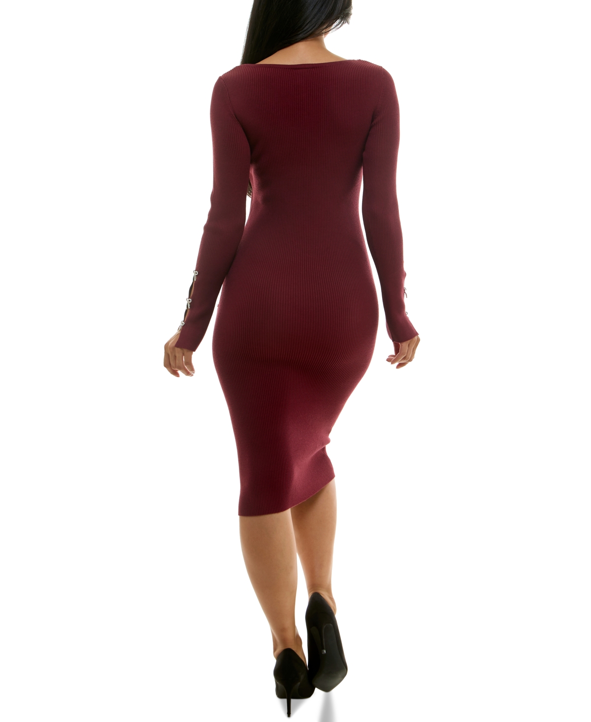 Planet Gold Juniors' Rhinestone Bow-Trim Ribbed Midi Dress