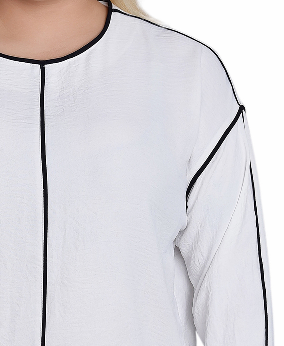 Ny Collection Plus Size Long Sleeve Contrast Piped Blouse