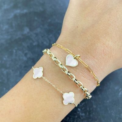Small Mother of Pearl Clover Bracelet 14K Gold