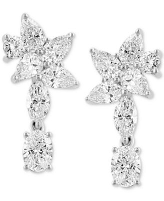 EFFY&reg; Lab Grown Diamond Mixed-Cut Flower Motif Drop Earrings (3 ct. t.w.) in 14k White Gold
