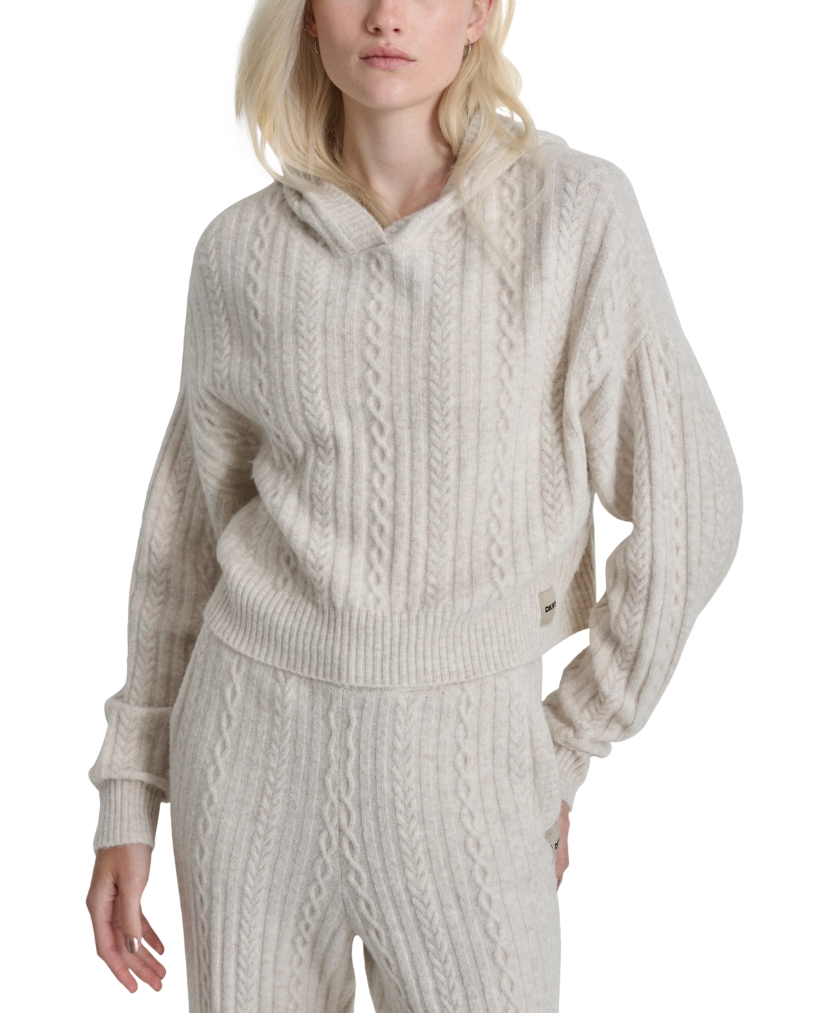 Dkny Sport Women's Cable-knit Pullover Hooded Sweater In Cortdo Heather