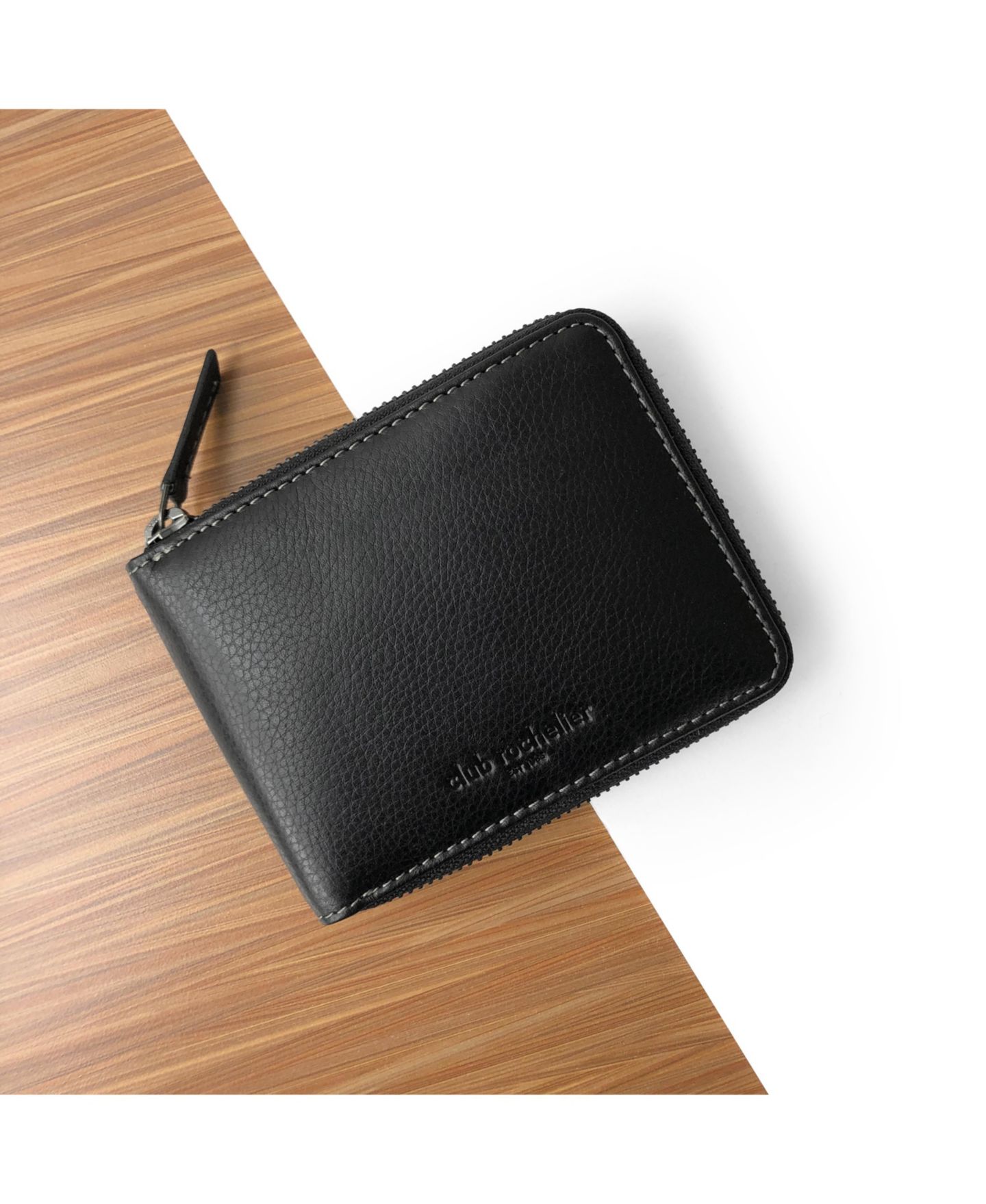 Мужской кошелёк Club Rochelier Full Leather Zipper Around Wallet with Center Wing, цвет: Чёрный — фото 4