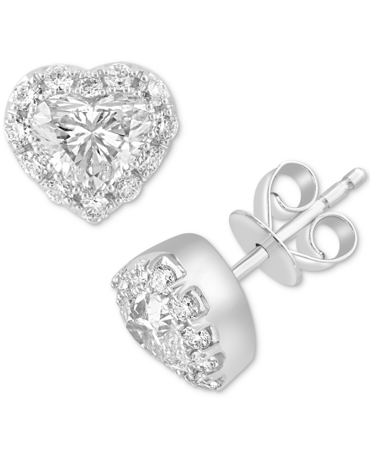 EFFY COLLECTION EFFY LAB GROWN DIAMOND HEART & ROUND HALO STUD EARRINGS (1-7/8 CT. T.W.) IN 14K WHITE GOLD 