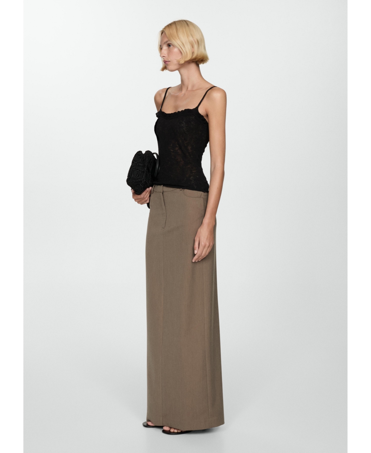 Mango Women's Slit Long Skirt -Pastel Brown