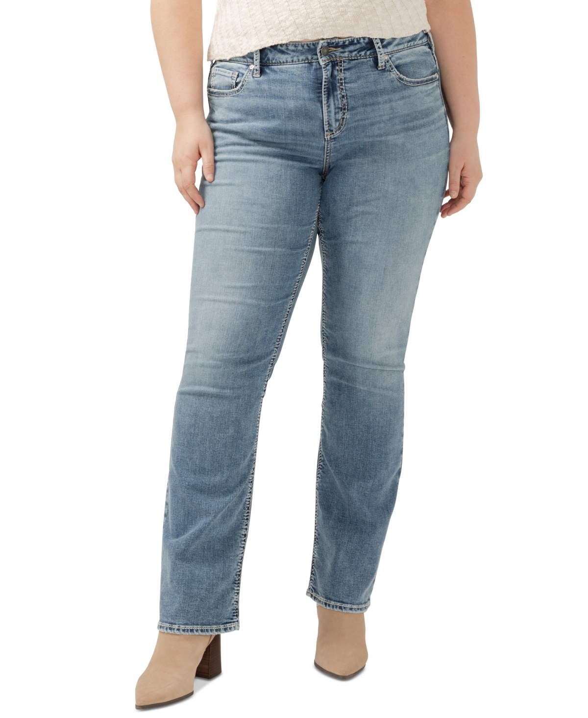 Shop Silver Jeans Co. Plus Size Elyse Mid-rise Comfort-fit Slim Bootcut Jeans In Indigo