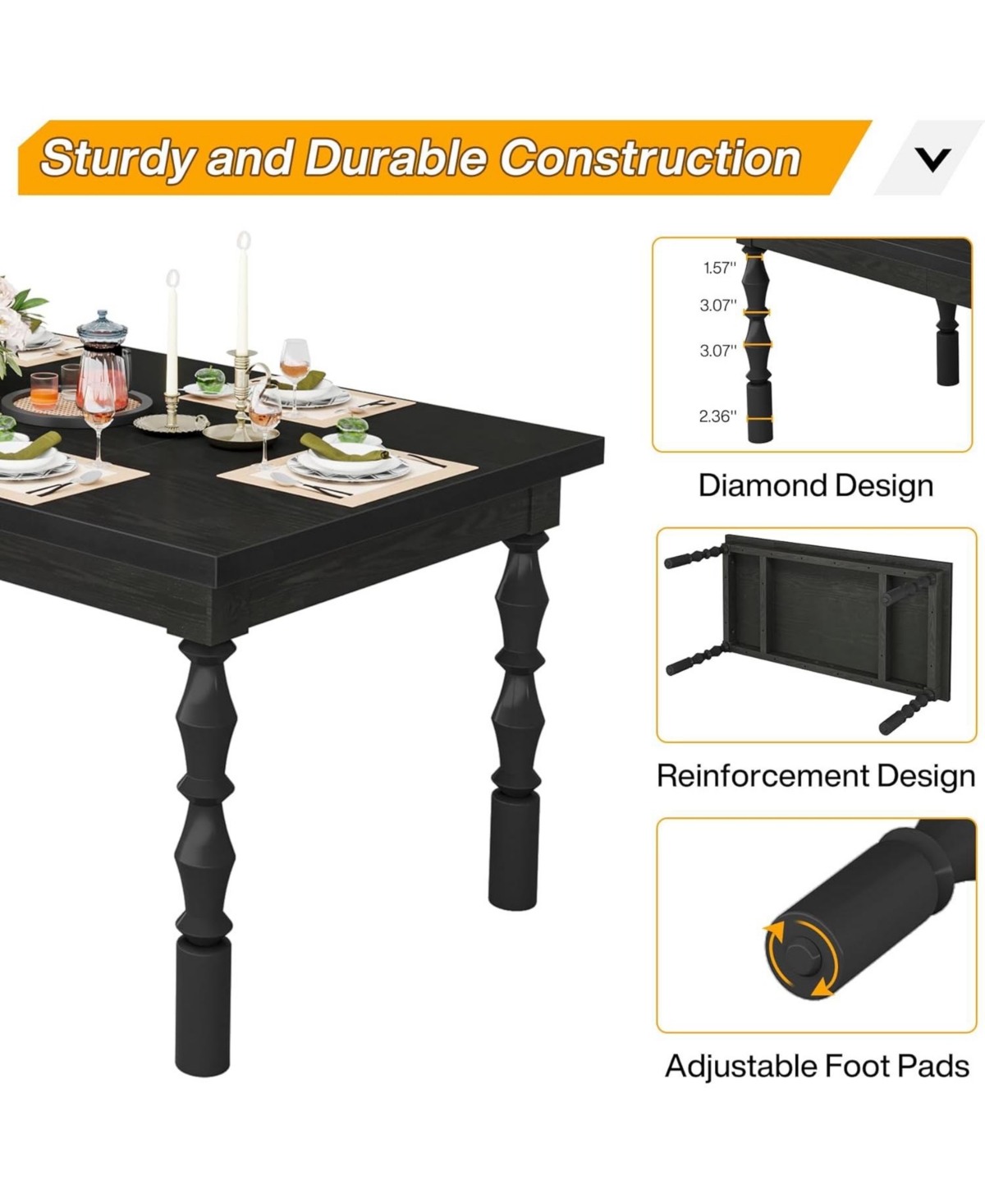 Tribesigns 62” Wood Dining Table for 4-6 People, Farmhouse Rectangle Kitchen Table, Dinner Table Kitchen & Dining Room Furniture with Car