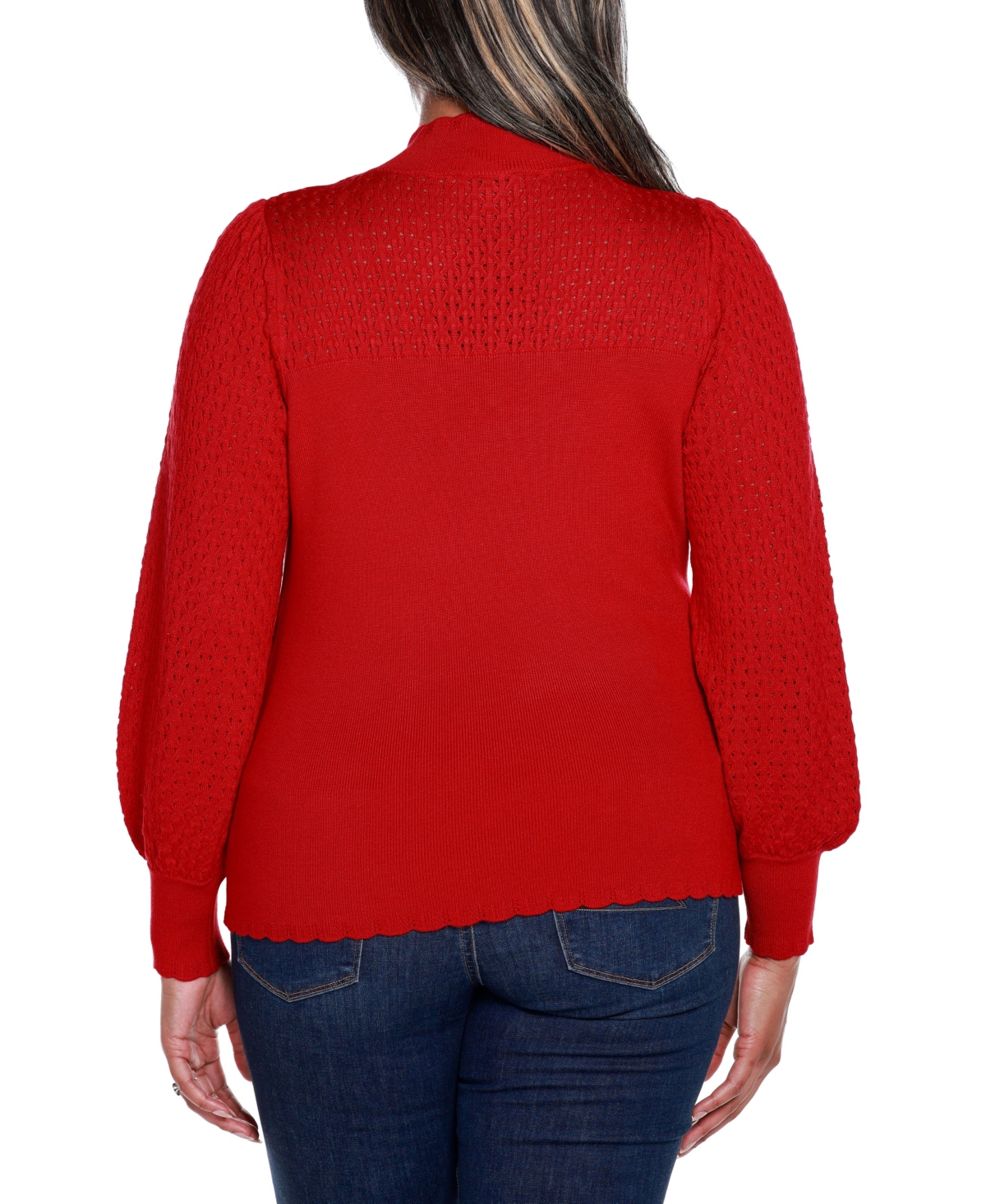 Belldini Black Label Plus Size Pointelle and Rhinestone Detail Sweater