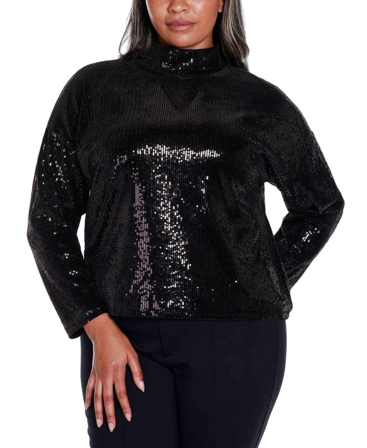 BelldiniLabel Plus Size Sequin Top with Back Cutout - Black