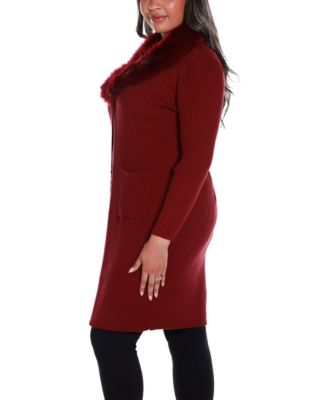 Black Label Plus Size Ribbed Collar Duster Cardigan Sweater