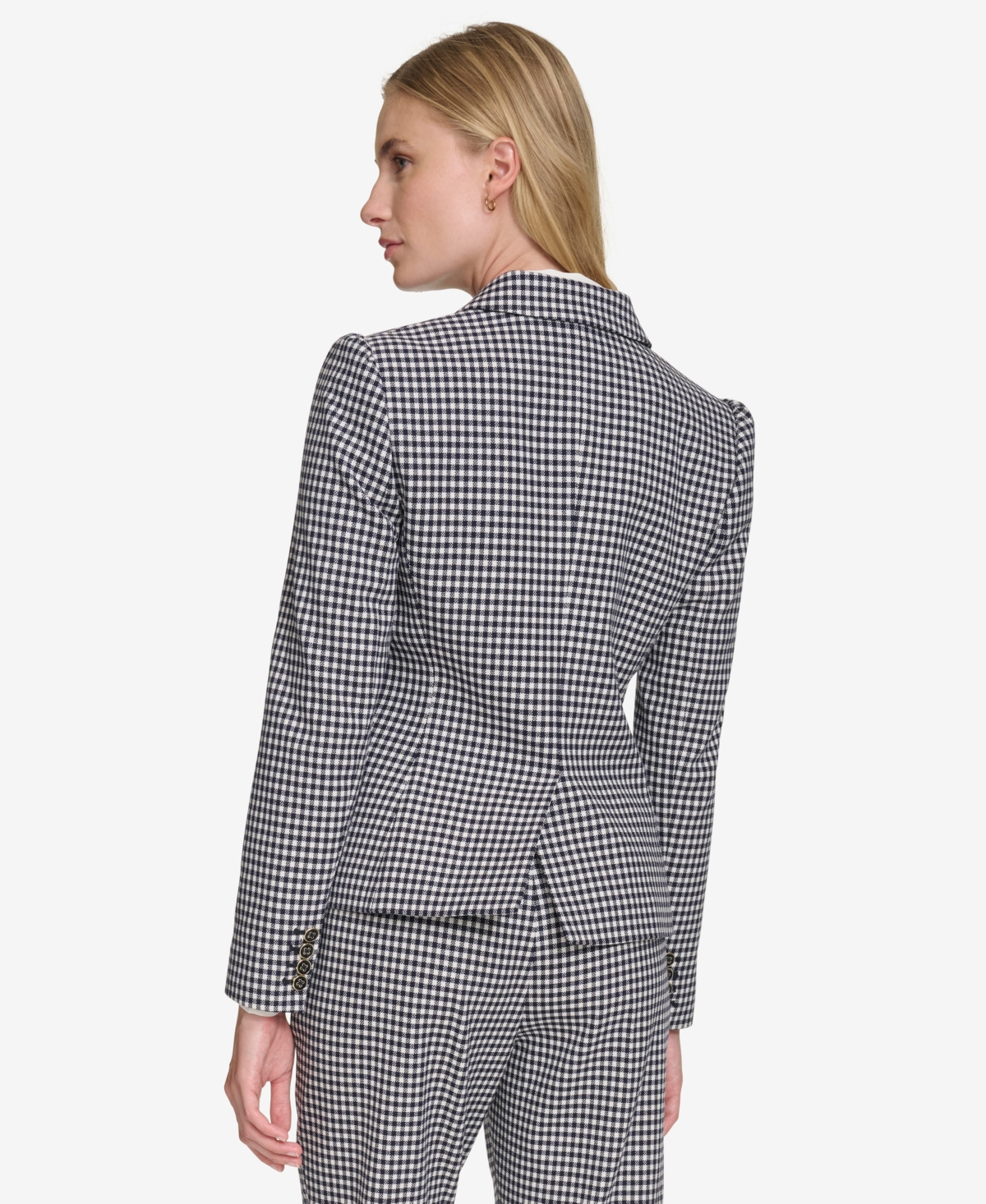 Tommy Hilfiger Women's Gingham Puff-Sleeve Blazer -ivr