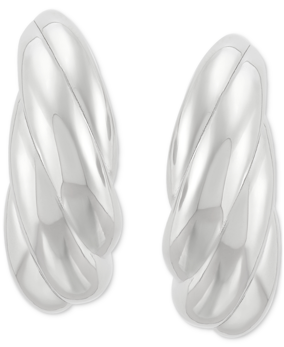 Macy's Polished Shrimp Style Medium Hoop Earrings In Sterling Silver, 1.3" In Silver