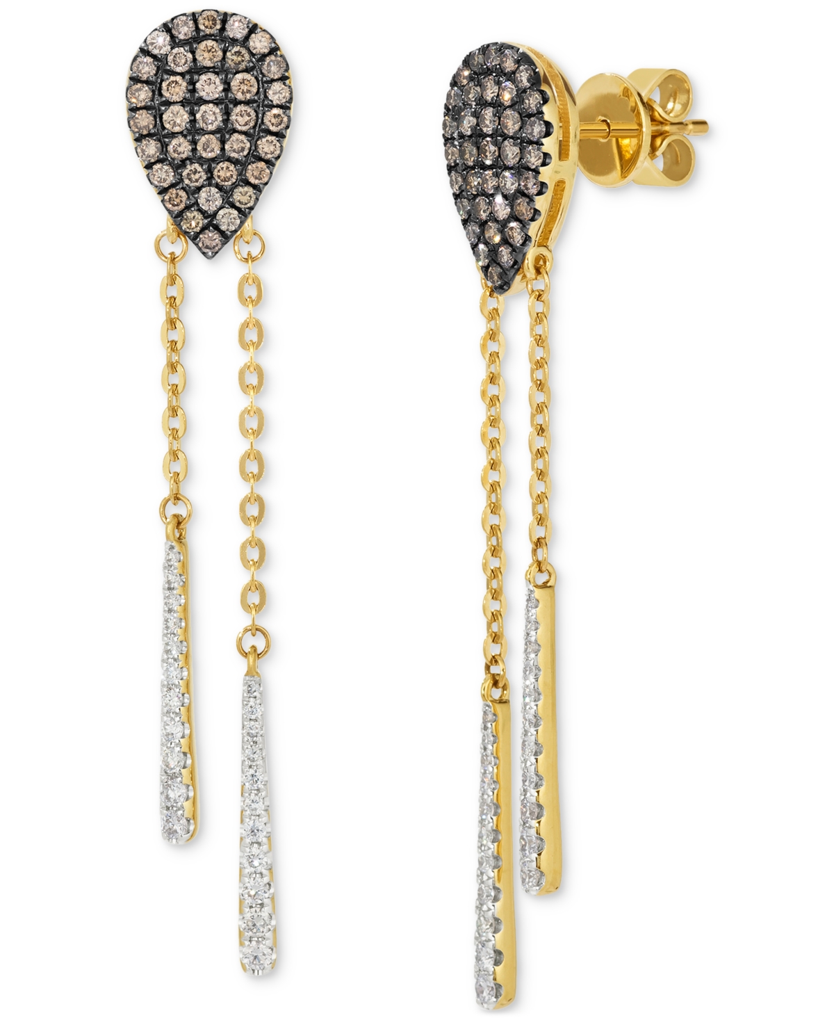 Chocolatier Chocolate Diamond & Vanilla Diamond Pear Cluster Dangle Drop Earrings (3/4 ct. t.w.) in 14k Gold - 14K Honey Gold Earrings