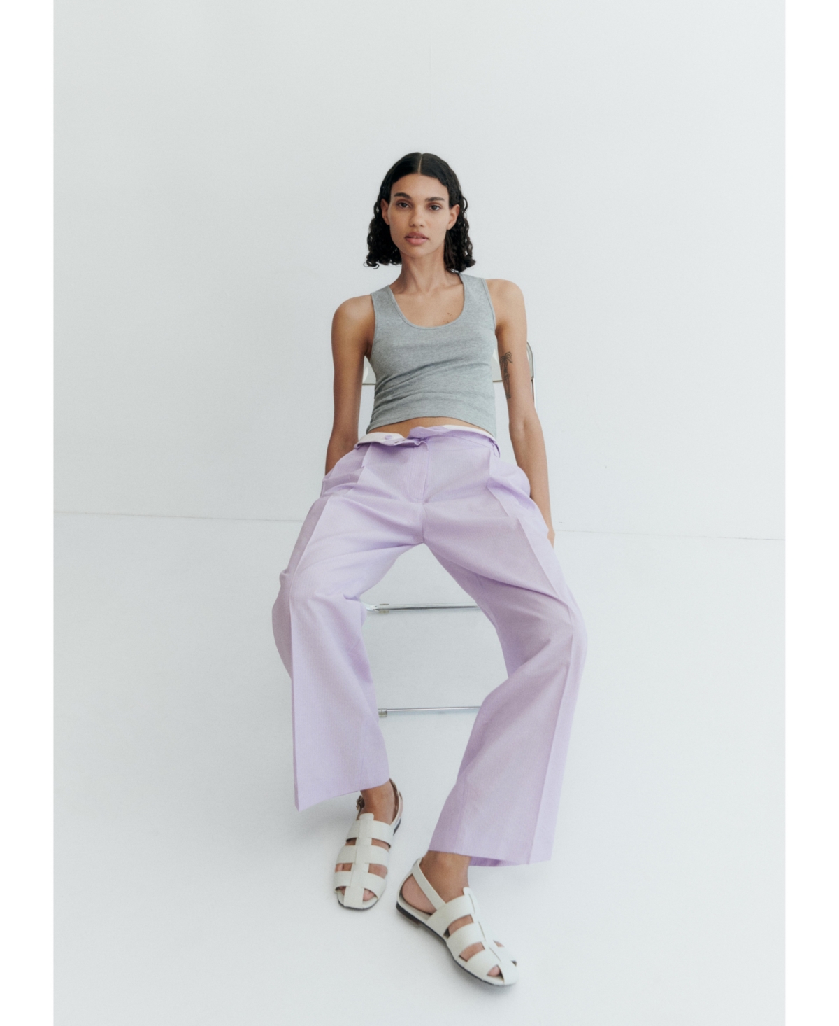 Mango Women's Striped Wideleg Pants