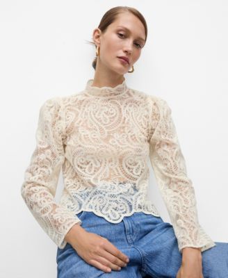 トップス vintage white lace high neck blouse Vintage 1970s Victorian Inspired Blouse With High-neck Lace