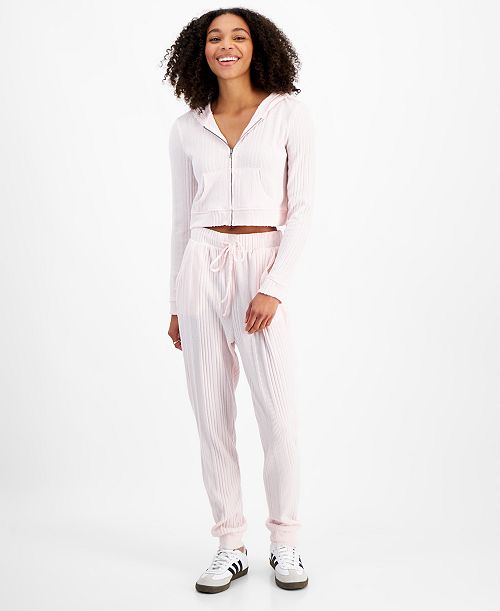 alfani Self Esteem Zippered Hoodie & Ribbed Jogger Pants Juniors'