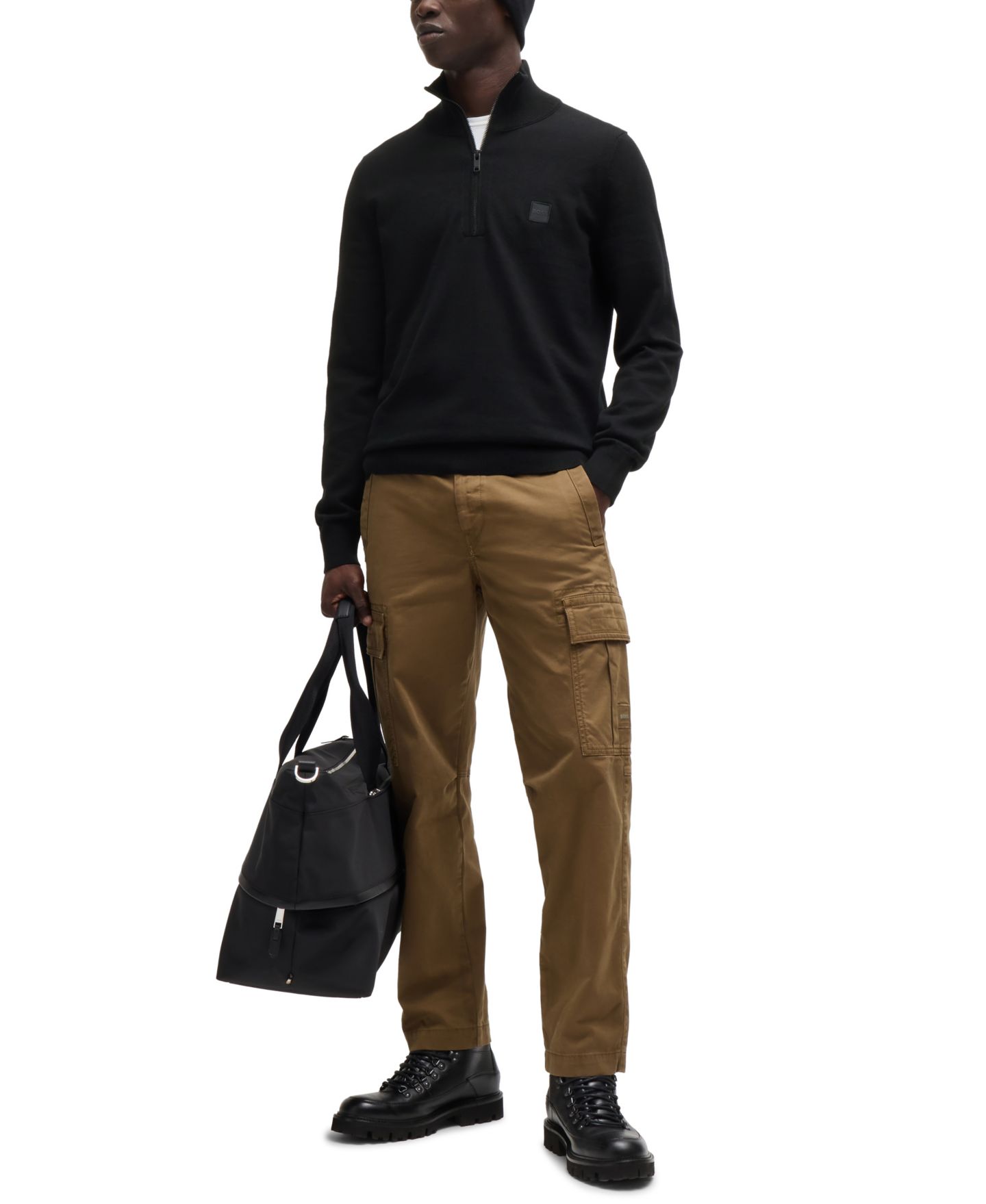 Мужской свитер Hugo Boss Logo-Patch Zip-Neck, цвет: Чёрный — фото 4