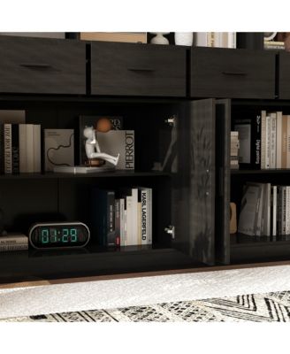 FAMAFY 15-Shelf Standard Bookshelf with Adjustable Shelves, 4 Drawers