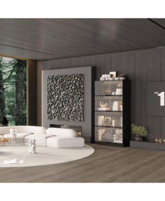 White Wood 4-Shelf Bookcase with Doors and 3-Color LED Lights