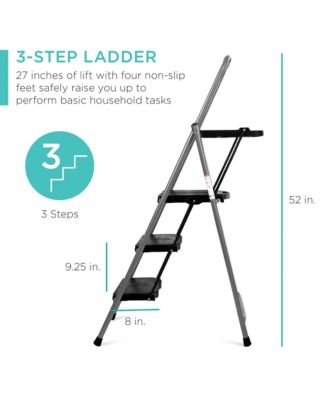 3-Step Portable Folding Anti-Slip Steel Ladder w/ Hand Grip, Utility Tray, 330lb Capacity