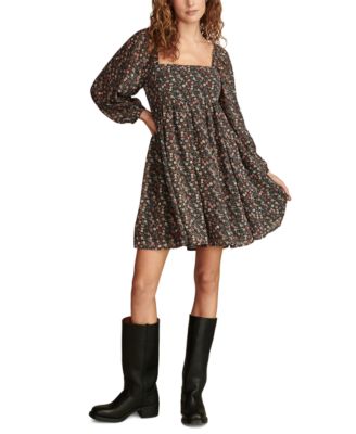 Lucky Brand - Women's Printed Square-Neck Long-Sleeve Mini Dress