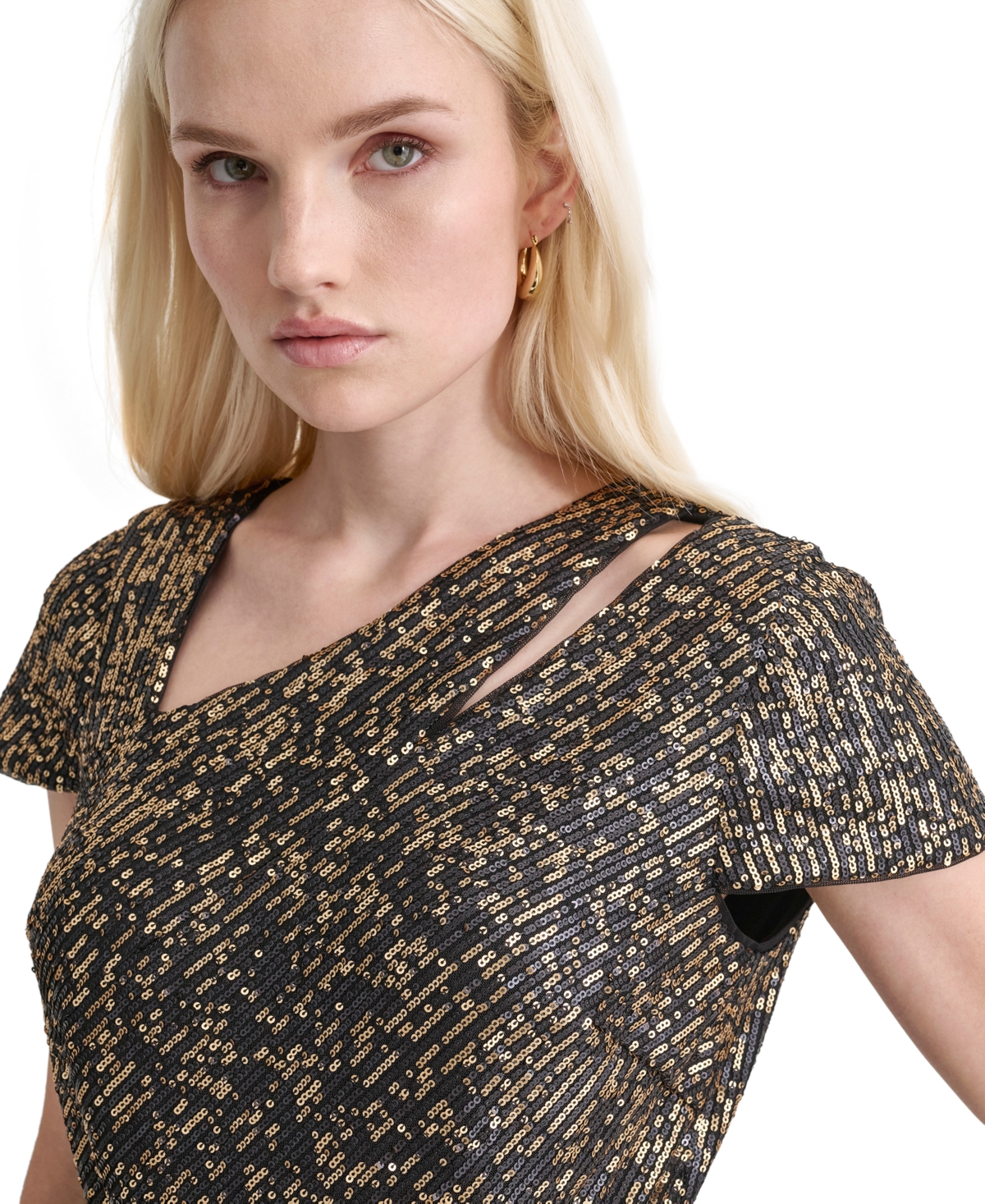 Dkny Women's Shoulder-Cutout Asymmetric Jumpsuit -Gold