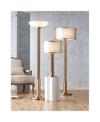 Granview Modern Floor Lamp 70 1/2" Tall Brass Metal Sheer Organza Outer Linen Inner Drum Shade for Living Room Bedroom Office Home