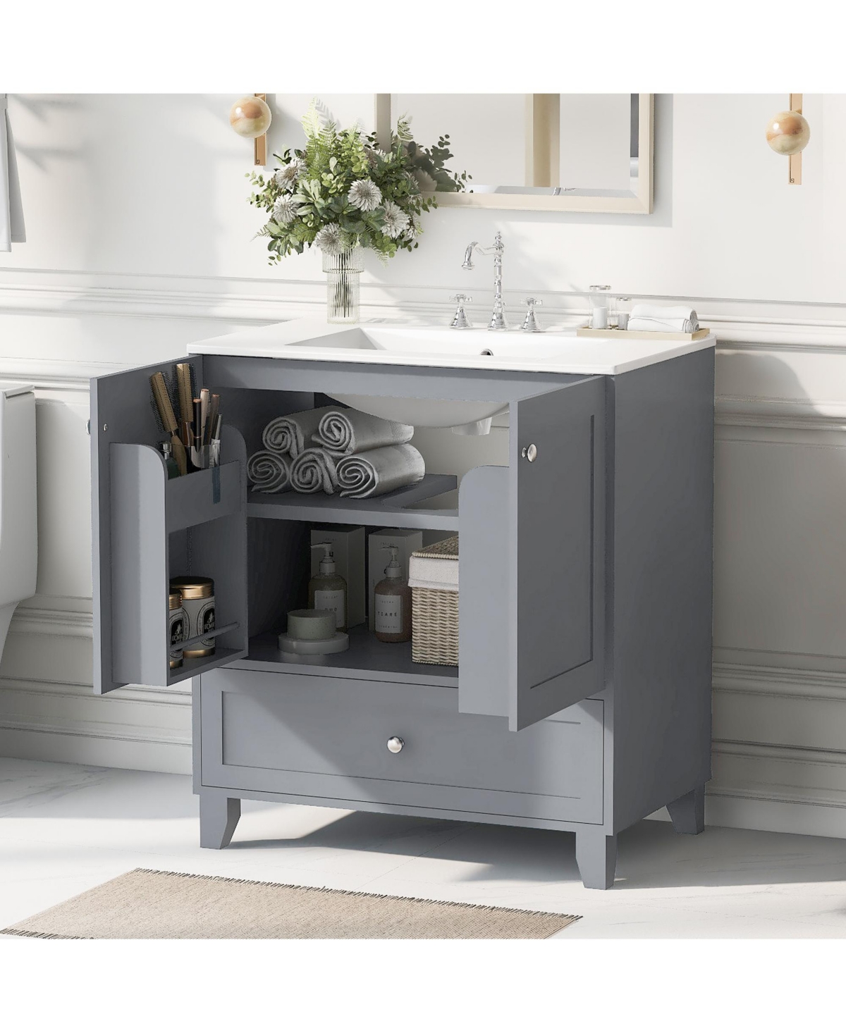 Slickblue Bathroom Vanity Set with Ceramic Sink & Ample Storage - Perfect for Small Bathrooms