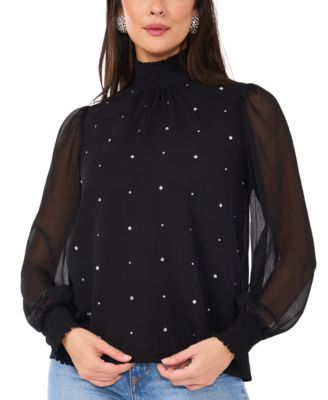 1.STATE - Women's Embellished Mock-Neck Long-Sleeve Blouse