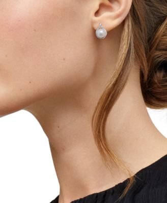 Cultured Freshwater Pearl (8mm) & Lab Grown Diamond (3/8 ct. t.w.) Halo Stud Earrings in 14k Gold