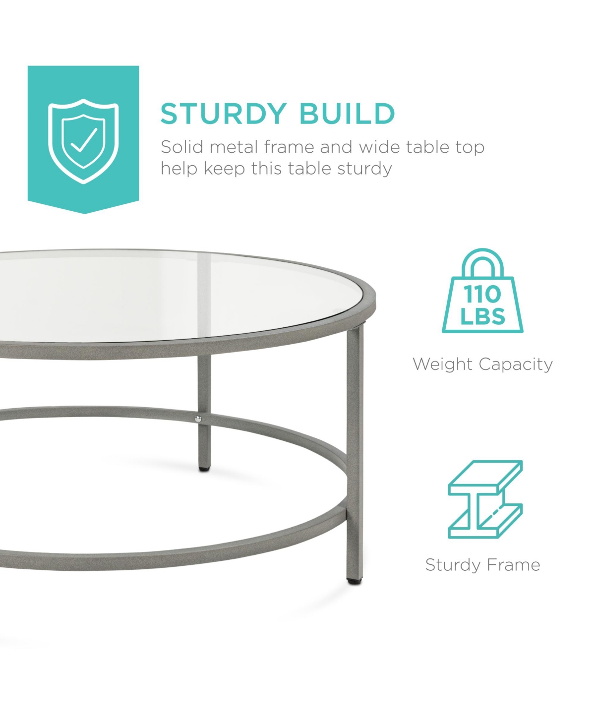 Best Choice Products Round Tempered Glass Coffee Table for Home, Living Room, Dining Room