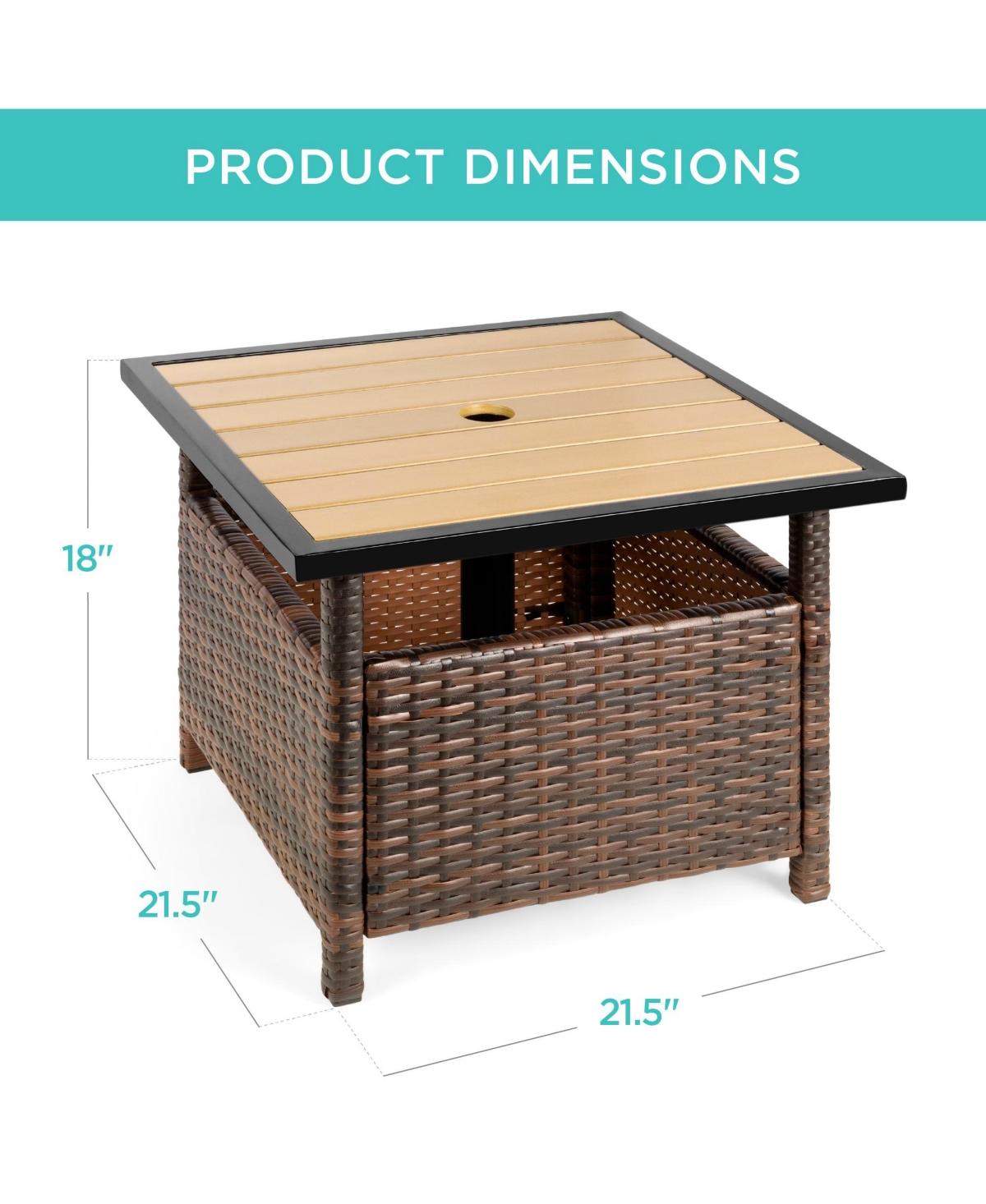 Best Choice Products Wicker Rattan Patio Side Table Outdoor Furniture for Garden, Pool, Deck w/ Umbrella Hole