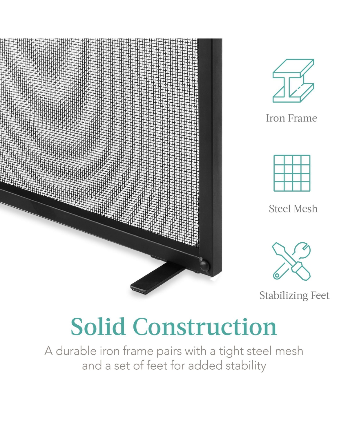 Best Choice Products 38x27in Single Panel Fireplace Screen Handcrafted Steel Mesh Spark Guard w/ Handles