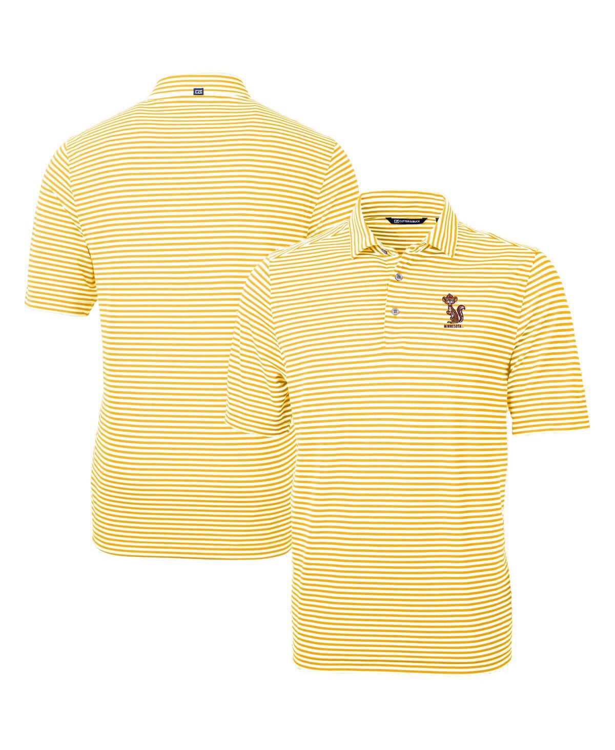 Cutter & Buck Men's Minnesota Golden Gophers Vault Drytec Virtue Eco Pique Stripe Polo In Gold