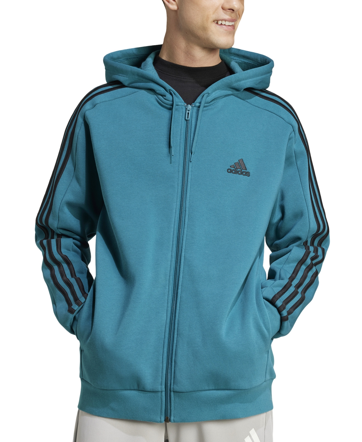 adidas Men's Essentials 3-Stripes Regular-Fit Full-Zip Fleece Hoodie, Regular & Big & Tall