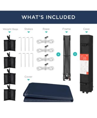 8x8ft Easy Setup Pop Up Canopy w/ 1-Button Setup, Wheeled Case, 4 Weight Bags