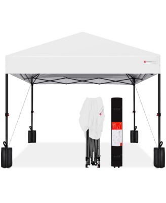 8x8ft Easy Setup Pop Up Canopy w/ 1-Button Setup, Wheeled Case, 4 Weight Bags