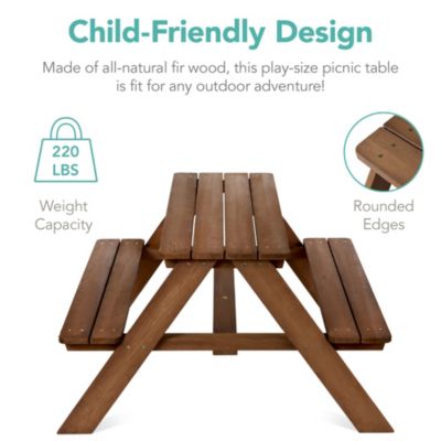 Kids Wooden Picnic Table, Outdoor Activity Table w/ Adjustable Umbrella, Seats