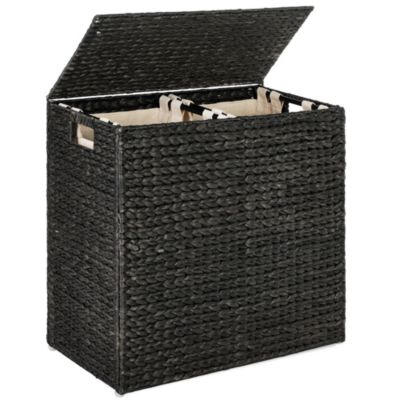 Large Natural Water Hyacinth Double Laundry Hamper Basket w/ 2 Liner Bags, Handles
