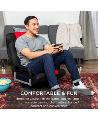 360-Degree Swivel Gaming Floor Chair w/ Armrest Handles, Foldable Adjustable Back