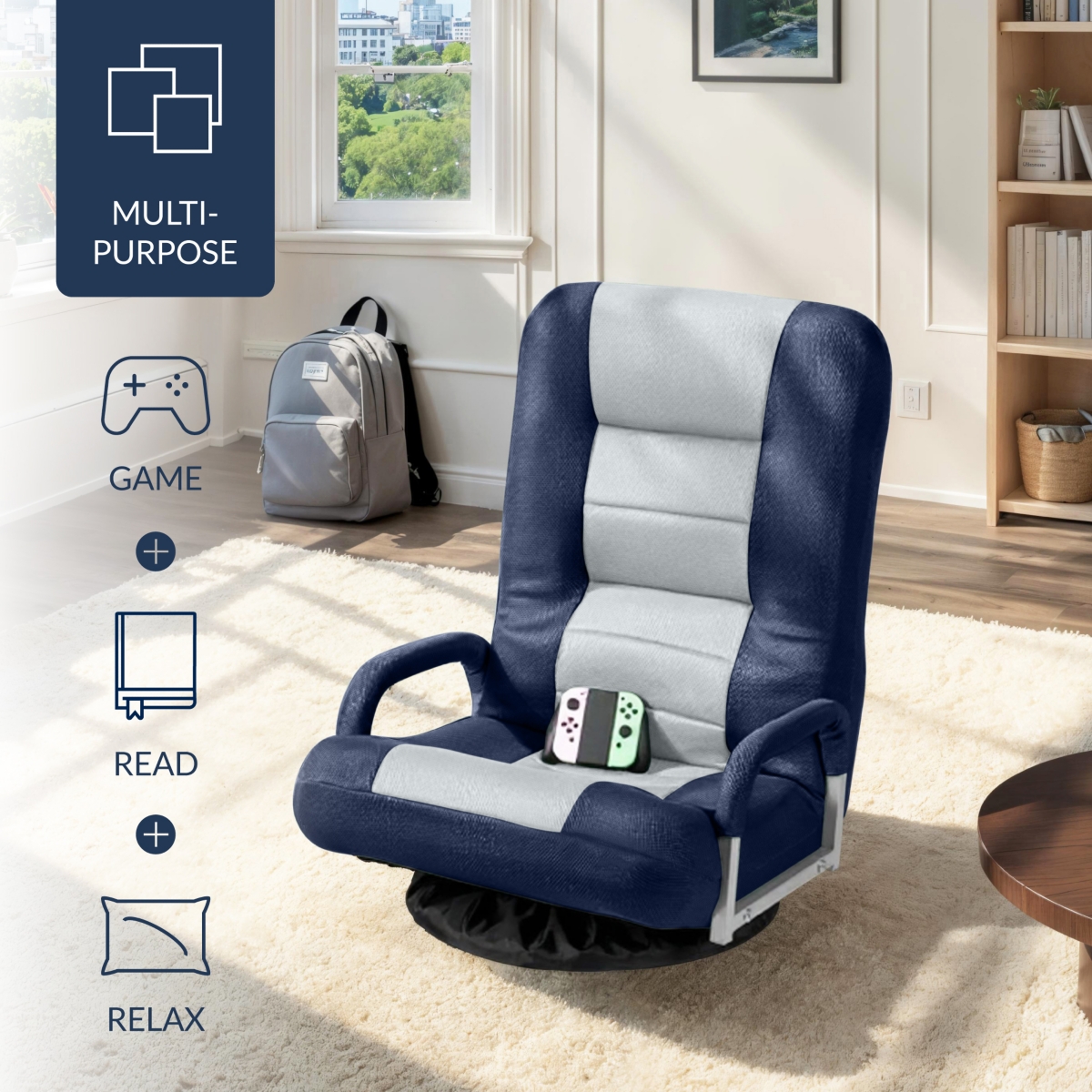 Best Choice Products 360-Degree Swivel Gaming Floor Chair w/ Armrest Handles, Foldable Adjustable Back -gray