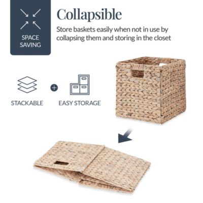 12x12in Hyacinth Baskets, Set of 5 Multipurpose Collapsible Organizers w/ Inserts