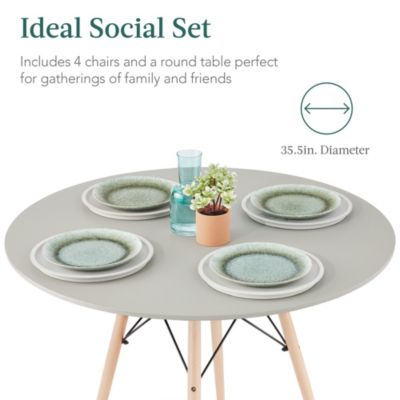 5-Piece Compact Mid-Century Modern Dining Set w/ 4 Chairs, Wooden Legs