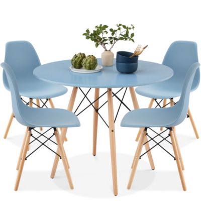 5-Piece Compact Mid-Century Modern Dining Set w/ 4 Chairs, Wooden Legs