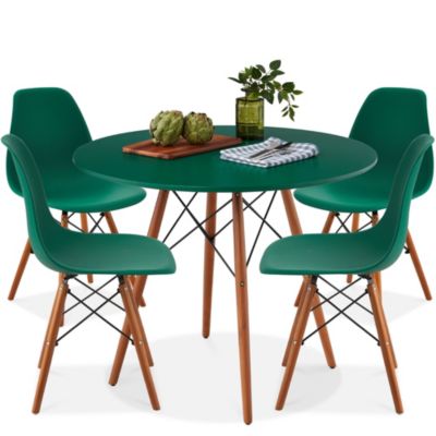 5-Piece Compact Mid-Century Modern Dining Set w/ 4 Chairs, Wooden Legs