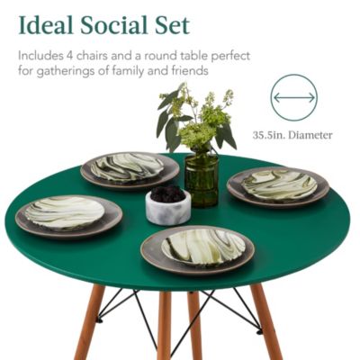 5-Piece Compact Mid-Century Modern Dining Set w/ 4 Chairs, Wooden Legs