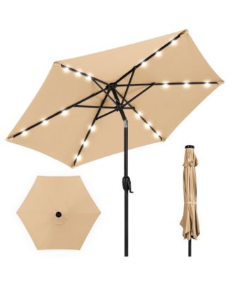 7.5ft Outdoor Solar Patio Umbrella for Deck, Pool w/ Tilt, Crank, LED Lights